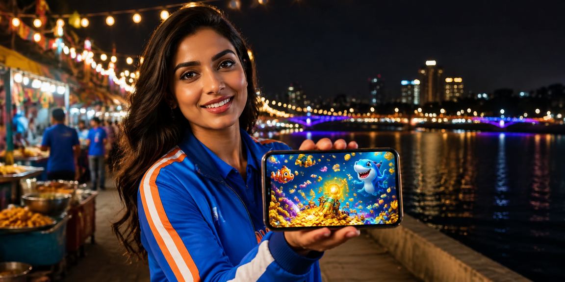 Indian user placing bets on mobile device in urban setting